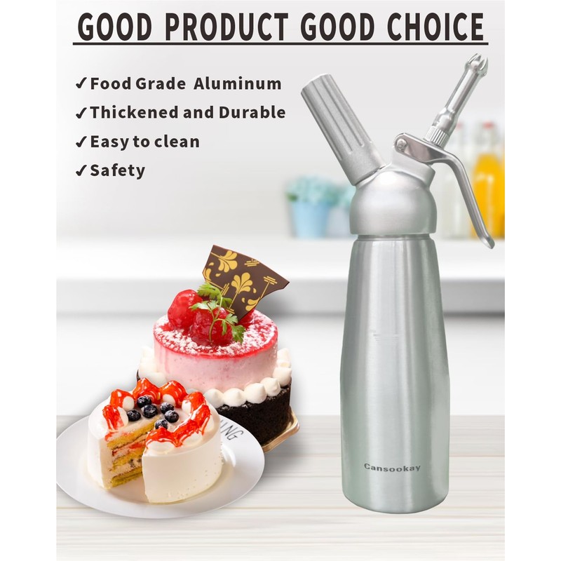 Cansookay Professional Whipped-Cream Dispenser,500mL/ 1 Pint Whipped Cream Maker with