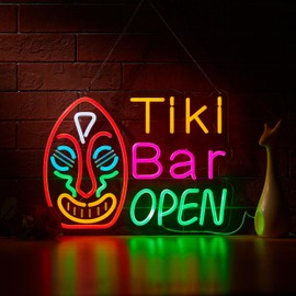 Roouneon Tiki Bar Open Neon Sign for Wall Décor with Dimmable Switch LED Neon Signs Art Decor Light