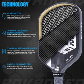 WINPICK Carbon Fiber Pickleball Paddle, T700 Thermoformed Pickleball Racket for Spin, Power & Control, USAPA Approved Paddle with Foam Injected Walls, 16mm Polypropylene Honeycomb Core, Comfort Grip