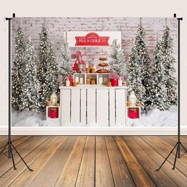 Christmas Milk Cookie Shop Photo Backdrop Winter Hot Cocoa Store Xmas Tree Kid Family Portrait Decoration Christmas Eve Party Backdrop New Year Baby Shower Birthday Background (7X5FT)