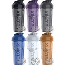 VELOMIX -6 PACK- 28 oz Protein Shaker Bottle for Protein Mixes - 6x Wire Whisk | Leak Proof Shaker Cups for Protein Shakes | Protein Shaker Bottle Pack | Protein Shake Cup (Elemental Mix)
