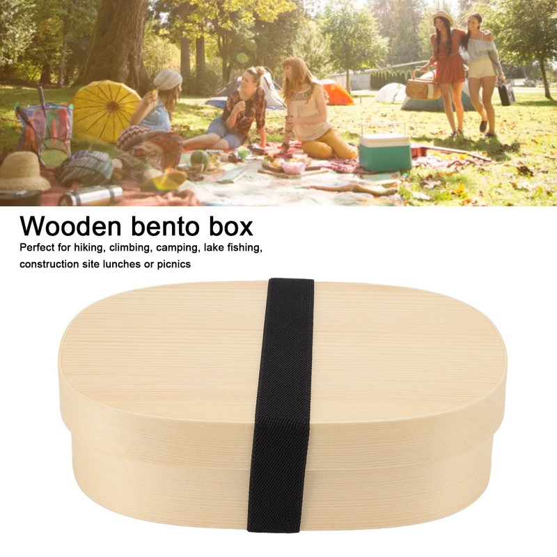 Bento Box Portable Japanese Style Wooden Large Single Layer Removable