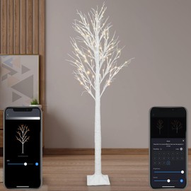 6 FT 120 LED Smart Birch Tree with LED Lights APP Control 18 Modes Twig Tree with Lights Dimmable Schedule Music Sync Warm White Birch Tree with Lights for Home Xmas Wedding Party Christmas Decoration
