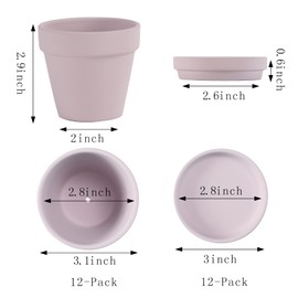 Fcacti 3 Inches Small Pink Terracotta Pots with Saucer, 12 Pack 3" Terra Cotta Planter with Drainage Holes, Small Clay Flower Pots for Plants, Succulents, Crafts, Wedding Favor