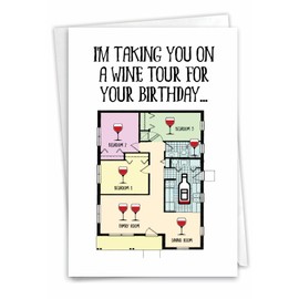 NobleWorks - Funny Card for Birthdays - Quarantine Humor, Happy Bday Notecard with Envelope - House Wine Tour C3709BDG