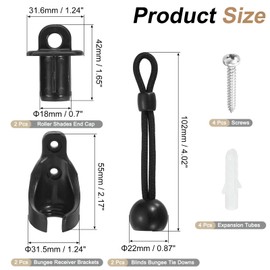 sourcing map 2Set Bungee Kit, Universal Sun Shade Replacement Parts, Bungee Tie Downs, Bungee Receiver Brackets, End Cap for Exterior Outdoor/Indoor Roller Shade Blinds, Black