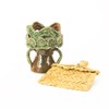 Handmade Glazed Clay Incense Burner Cup with Decorative Crown, Traditional