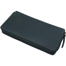 myledershop Large Full Cowhide Leather Women's Purse/Purse/Wallet/Purse All Around with RFID & NFC Protection Including Sewing Kit (Without Embossing/Dark Green), dark green, Modern