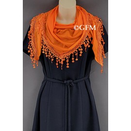GFM® Triangle Scarf with Lace & Tassels - Orange - (AG)(TRI-PLN-CRTNRG)