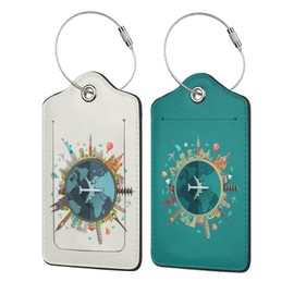 2P Go Travel Flight Views Luggage Tags Privacy Cover ID Label with Stainless Steel Loop and Address Card for Travel Bag Suitcase Funny Cute Man Women Kids