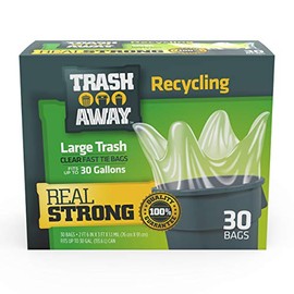Trash Away Heavy Duty Clear Recycling Bags | Tall & Strong Bags for Home & Kitchen - (30 Ct, 30 Gallons) Large Trash Bags Paper, Plastic & Aluminum | Thick Recycle Bin Bags (Clear)