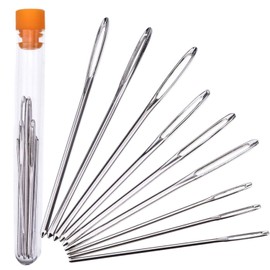 Outus 18 Pieces Large Eye Needles 3 Sizes Steel Yarn Darning Knitting Sewing Blunt Needles