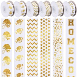 Juinte 60 Yard Glitter Gold Homecoming Mum Ribbon, 7/8" Wide Football Satin Ribbon Roll for Gift Wrapping Homecoming Mum Supplies Football Party Favor Cheerleaders Decorations