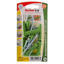 fischer 524823 Expansion Dowel 8 x 40 S K, Contents Dowel SX Green 8 x 40, 10 x Chipboard Screws 5 x 60