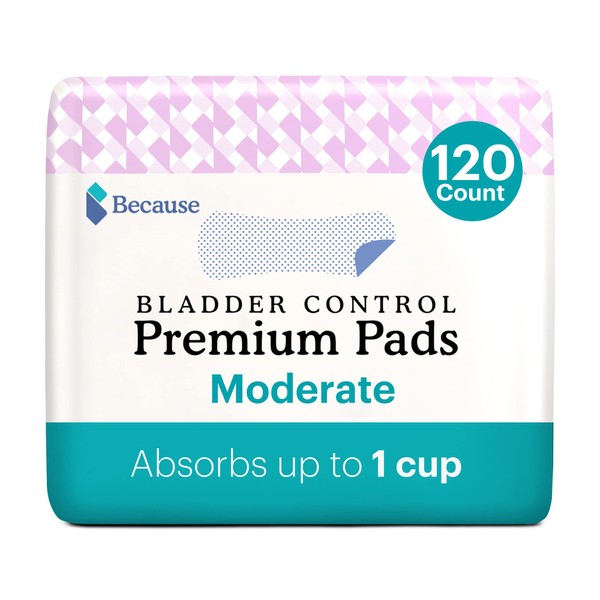 Because Premium Incontinence Pads for Women - Discreet, Individually Wrapped Liners - Moderate Absorbency, 120 Count (Pack of 1)