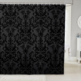 Erosebridal Adults Gothic Damask Shower Curtain Antique Victorian Baroque Bathroom Curtain 72" Wx72 L Black Grey Greenish Vintage Floral Bathroom Accessories Bohemian Exotic Decor 12 Hooks