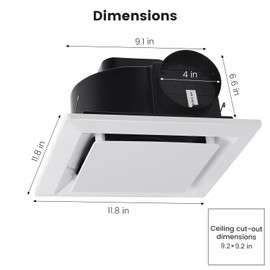 Roodike Bathroom Exhaust Fan for Ceiling Mount, Household Bath Vent Ventilation Fans with 1.0 Sones Quiet Operation, 110 CFM with 4" Duct Collar, 26W Low Consumption (housing size 9.2"x9.2")