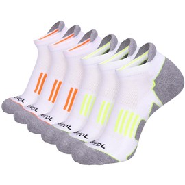 JOYNÉE Men's 6 Pack Athletic No Show Performance Comfort Cushioned Low Cut Running Tab Socks,White,Sock Size:10-13
