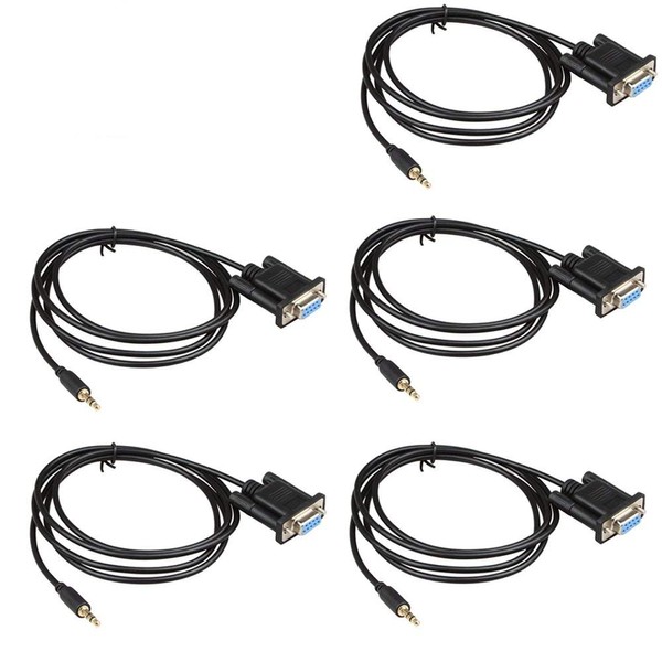 LIANSHU 5Pack DB9Pin Female to DC3.5mm Serial Cable-6 Feet Black