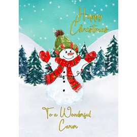 Christmas Card for Carer (Snowman) - Special Xmas Card for Him Her Kids Male Female