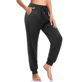 ASIMOON Womens Sweatpants Stretch Lightweight Joggers with Pockets Comfy High Waist Drawstring Lounge Pants Ladies Loose Yoga Workout Jogging Pants Dark Grey