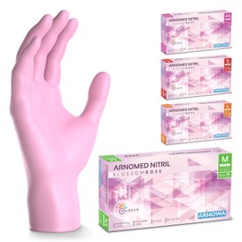 ARNOMED Disposable Gloves, Pink, Pack of 100, Nitrile Gloves, M, Disposable Gloves, Powder-Free, Latex-Free Rubber Gloves, Available in XS, S, M & L