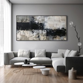 Wall Art Abstract Canvas Painting Black Grey Wall Decor Modern Artwork for Living Room Bedroom Dining Room Home Office Decor Large Framed Ready to Hang 20"x40"