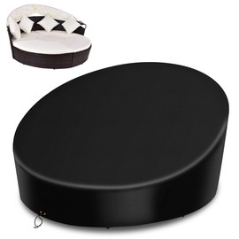 RICHIE Sun Island Cover Waterproof, 420D Oxford Fabric Cover with Adjustable Strap, Rat Sun Island Cover, UV-Resistant Round Protective Cover for Garden Furniture, Black (230 x 50/90 cm)