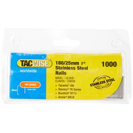 Tacwise 1066 Type 180 / 25mm Stainless Steel 18G Brad Nails, Pack of 1,000, Silver