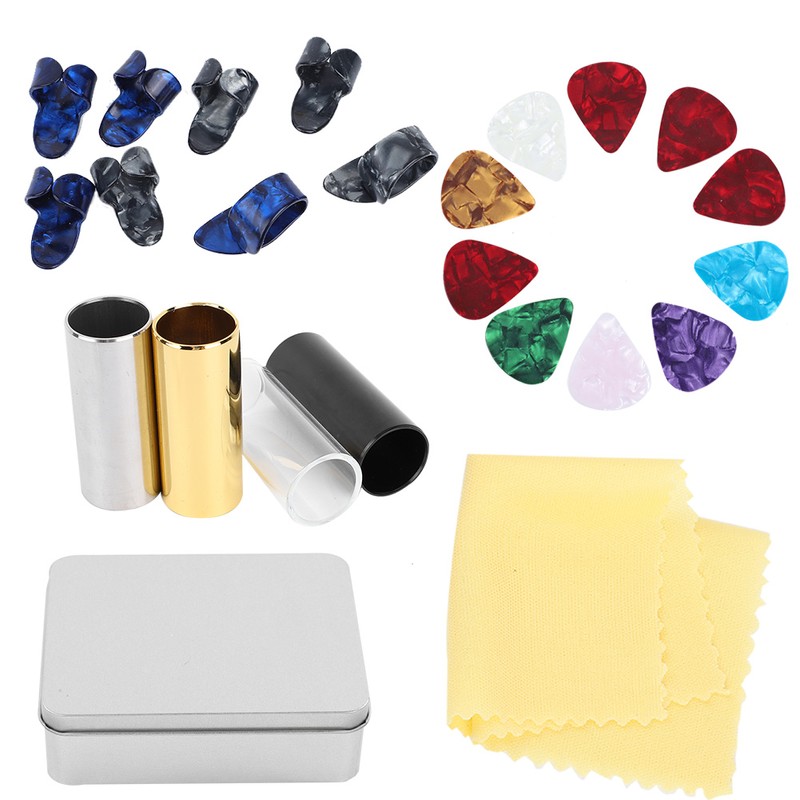 Guitar Accessories Kit 10 Celluloid Pick 4 Guitar Slider 8