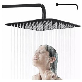 8" Cabeza de Ducha de Lluvia Alta Presión,Con Brazos de Ducha de 30cm Negro | Regadera Cuadrado de Acero Inoxidable,Ultra Fino Ahorro de Agua Regadera