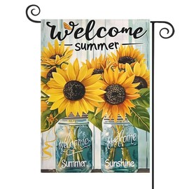 YBTLhome Welcome Spring Summer Fall Sunflower Garden Flag Farmhouse Mason Jar Floral Double Sided Garden Flags for Outside Small Burlap Yard Flags for Outside Porch Lawn Decorations 12 x 18 inches