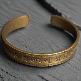Texts Pattern Adjustable Open Bangle for Men And Women Perfect Holiday Gift for Boyfriend And Girlfriend Lucky Jewelry BraceletColor: Golden, Length: 2.4in