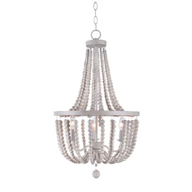 Kenroy Home 93131WW Dumas Chandeliers, Medium, White with Weathered White Beads