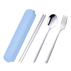 Color Me Portable 3 Pcs Flatware Set with Case, Reusable 18 10 Stainless Steel Fork Spoon Chopsticks, Durable Travel Cutlery Set