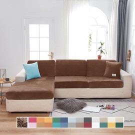 Rosygulls Separate Velvet Sofa Cover,Couch Covers for 2 Cushion Couch,Super Stretch Wear-Resistant Sofa Slipcovers,Washable Furniture Protector with Anti-Slip Elastic Bottom(Deep Coffee,Single Seat)
