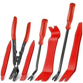 Keze 7 Pcs Auto Plastic Trim Removal Pry Tool & Clip Plier Remover Kit for Removal Car Body Upholstery Door Panel Dashboard Automotive Push Rivets Fasteners-Red