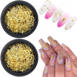 2 Box Gold Star Nail Charms Nails Art Studs Sparkle Rhinestones Hollow Moon Star Shaped Nail Jewelry Metallic Star Decorations Nail Gems Supplies for Women Girls Acrylic DIY Nail Art Accessories