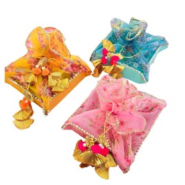 IGH Beautifully Crafted Shagun and Mithai Baskets for Weddings and Special Occasions, Indian Traditional Housewarming Return Gift. (Multi, 8x8x3 Inches) - Set of 3