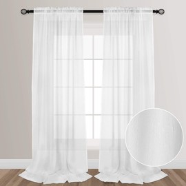 VOILYBIRD White 108 Inches Sheer Curtains Extra Long See Through Sheers for Living Room Bedroom Rainy Style Rod Pocket at Top, 52-inch by 108-inch, 2 Panels