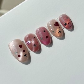 Pink Mental Heart Star Fondant Handmade Nail Tip, Paddy Tip - 8. Coffin / 핑크멘탈 하트별 퐁당 수제네일팁, 패디팁 - 8. 코핀