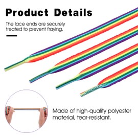 AOZUO 2 Pairs Rainbow Shoelaces, 140 cm Rainbow Colourful Shoelaces Neon Flat Wide Thick 8 mm Elastic Colours Shoelaces for Trainers Sports Shoes, 多色