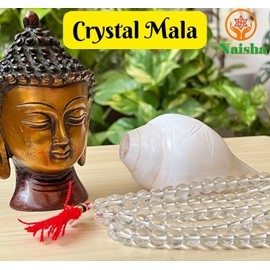 Naisha (Pack of 4) Tulsi Japa Mala, Kamal Gatta Mala (Lotus Seeds), Original Vaijanti Mala & Crystal/Sphatik Agate Mala White Bead 108+1 Beads
