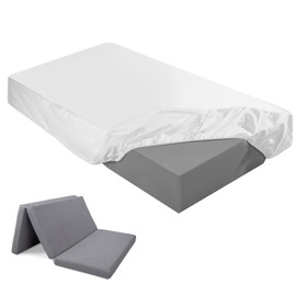 Breling Fitted Sheet (Sheet Only) Compatible with Milliard Trifold Mattress Folding Mattress Fitted Microfiber Bedsheet for Camp Bunk Rvs Bed(White,Twin,4'')