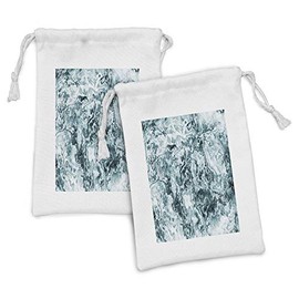 Ambesonne Marble Print Fabric Pouch Set of 2, Abstract Rock Texture Modern Retro Splashes Antique Dark Design, Small Drawstring Bag for Toiletries Masks and Favors, 9" x 6", Jade Green Teal White