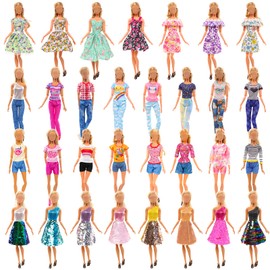 Miunana 30 CM Muñeca Juego de 10 Ropa de muñeca Que Incluye 3 Vestidos de Lentejuelas, 3 Vestidos Florales, 4 Trajes Casuales Tops y Pantalones para