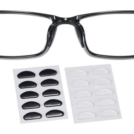 Eyeglass Nose Pads, 1.3mm Ultra-Thin Design, Anti Slip Nose Pads for Glasses with Super Sticky Backing, Soft Silicone Nose Pad for Glasses, Sunglasses and Eye Wear (10 Black/Clear Pairs)