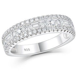 Newshe Jewellery Moissanite Rings for Women 925 Sterling Silver Wedding Bands Pave Emerald Eternity Band Ring Size 5.5