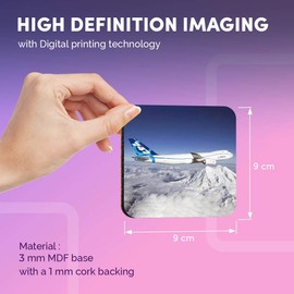 Destination Vinyl ltd Great Coasters (Set of 4) Square - Boeing 747 Mountains Ski Holiday Drink Glossy Coasters/Tabletop Protection for Any Table Type #44414
