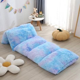 ZIQINPSQ Fleece Floor Cushion Cover, Mattress Bed Lounger Cover Cushion, Faux Fur Tie Dye Cushion Bed Floor Lounger Cover, Recliner Floor Cushion for Girls Boys (80 x 230 cm, Blue)